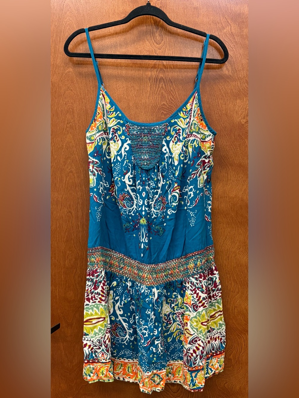 Lucky Brand Multicolored Scoop Neck Spaghetti Strap Smock Elastic Drop Waist MD